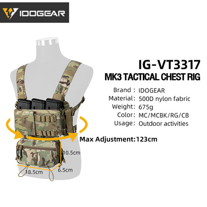 IDOGEAR MK3 Tactical Chest Rig Modular Lightweight Hunting Vest Full Set 5.56 Mag Pouch 3317