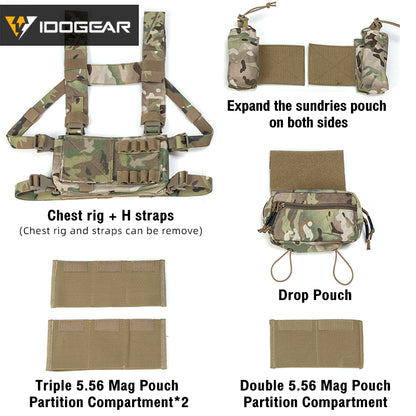 IDOGEAR MK3 Tactical Chest Rig Modular Lightweight Hunting Vest Full Set 5.56 Mag Pouch 3317
