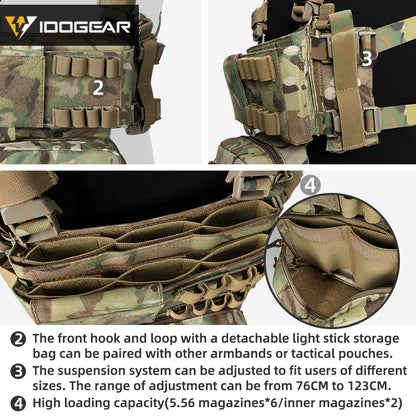 IDOGEAR MK3 Tactical Chest Rig Modular Lightweight Hunting Vest Full Set 5.56 Mag Pouch 3317
