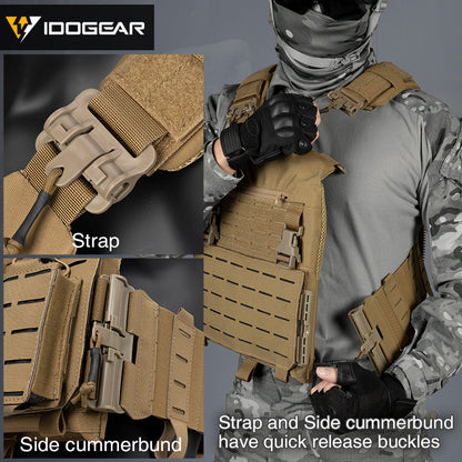 IDOGEAR LSR 500D Tactical Vest Training With Elastic Sides Combat Vest Quick Release Laser Cut Military Plate Carrier 3318