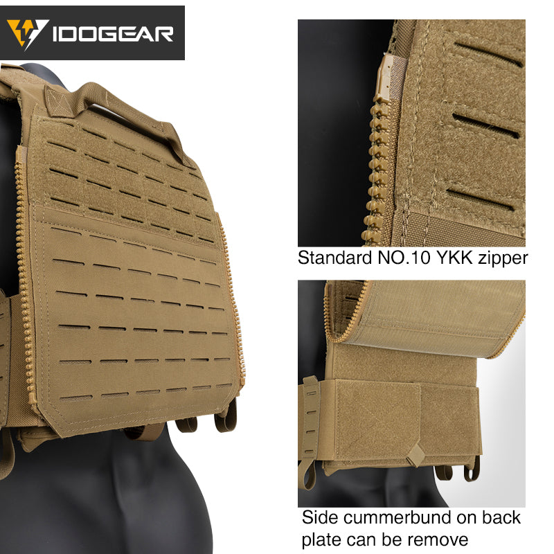 IDOGEAR LSR 500D Tactical Vest Training With Elastic Sides Combat Vest Quick Release Laser Cut Military Plate Carrier 3318