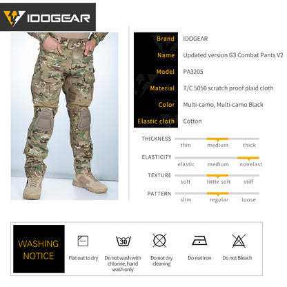 IDOGEAR G3 Combat Pants with Knee Pads Multicam Men Pants For Hunting, Paintball Camo Trousers 3205