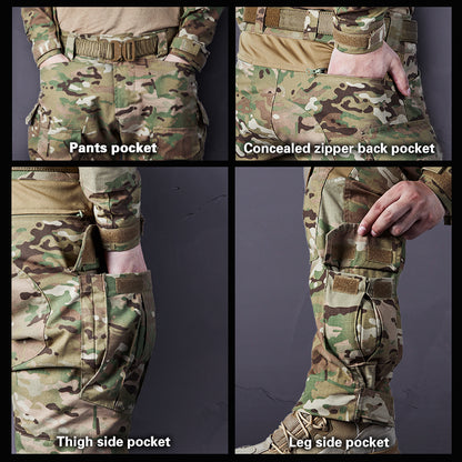 IDOGEAR Men's Tactical Combat Shirt and Pants Set Long Sleeve Multicam Hunting Military Uniform 1/4 Zip UT3011