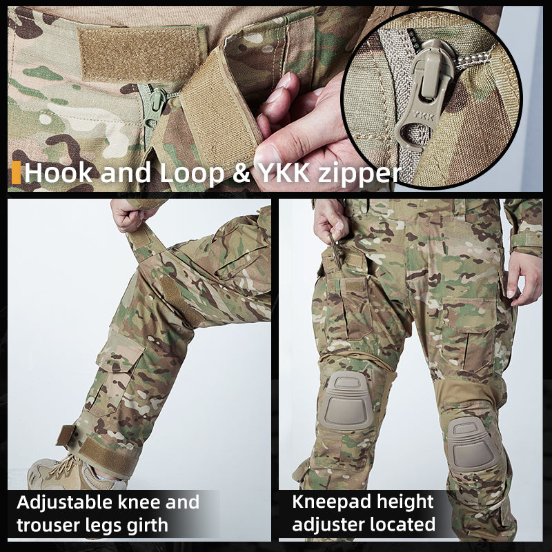 IDOGEAR Men's Tactical Combat Shirt and Pants Set Long Sleeve Multicam Hunting Military Uniform 1/4 Zip UT3011