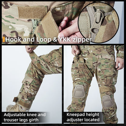 IDOGEAR Men's Tactical Combat Shirt and Pants Set Long Sleeve Multicam Hunting Military Uniform 1/4 Zip UT3011