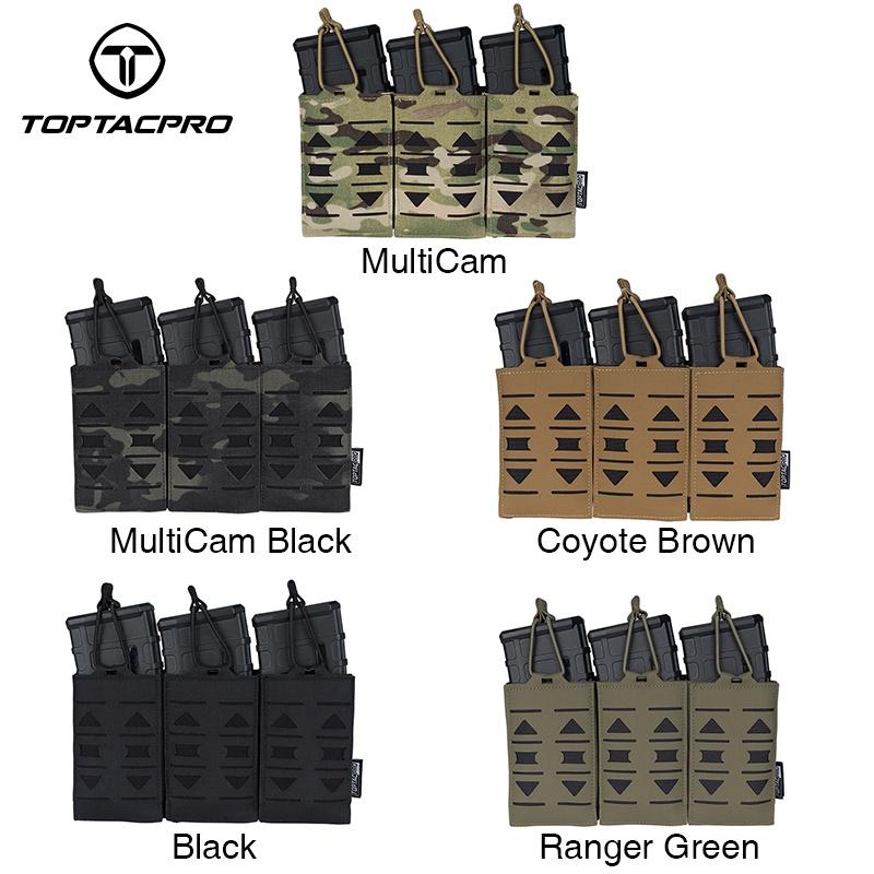 TOPTACPRO Tactical Mag Pouch Modular Triple Open Top Magazine Pouch for 5.56 Military MOLLE Mag Carrier 8515
