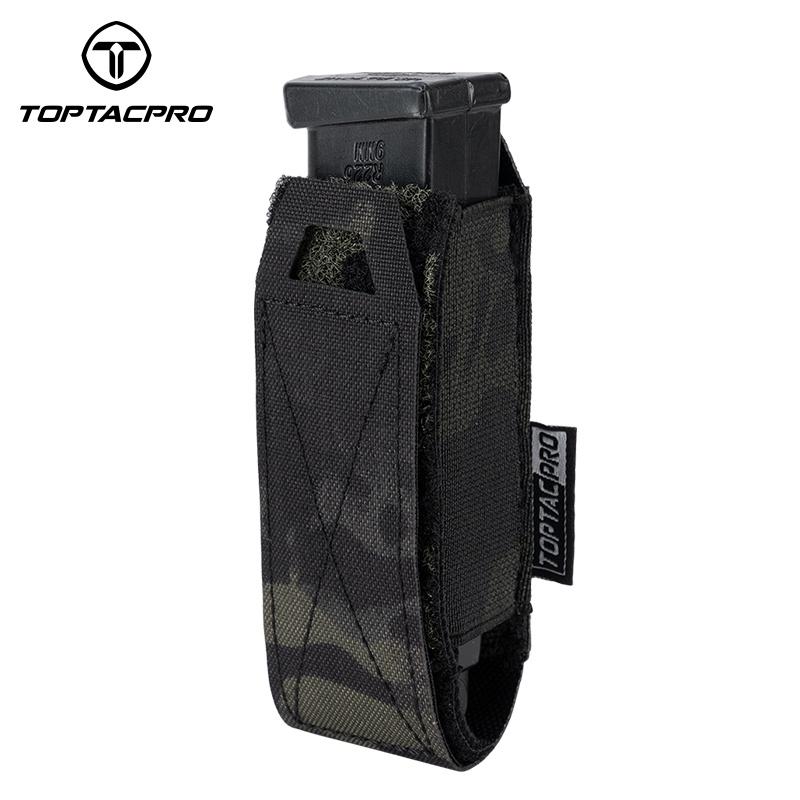 TOPTACPRO Tactical Single Magazine Pouch for 9mm Mag MOLLE SMG Mag Holder Laser Cut Quick Release Military Training Camo Mag Pouch 8501