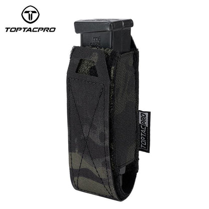 TOPTACPRO Tactical Single Magazine Pouch for 9mm Mag MOLLE SMG Mag Holder Laser Cut Quick Release Military Training Camo Mag Pouch 8501