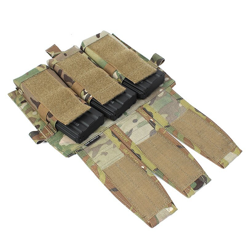 IDOGEAR PEW Tactical AVS Triple Magazine Pouch Detachable Flap M4 Magazine Pouch Hook & Loop 556 762 Mag Carrier Tactical Vest Front Panel with Mag Pouch P037 Wargame Survival Kit