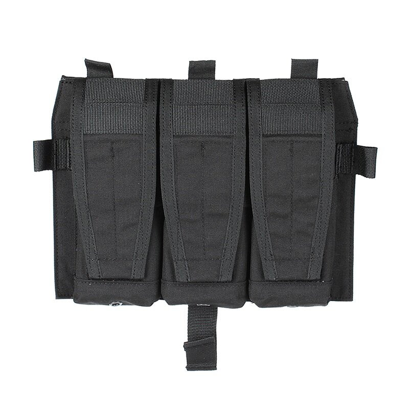 IDOGEAR PEW Tactical AVS Triple Magazine Pouch Detachable Flap M4 Magazine Pouch Hook & Loop 556 762 Mag Carrier Tactical Vest Front Panel with Mag Pouch P037 Wargame Survival Kit