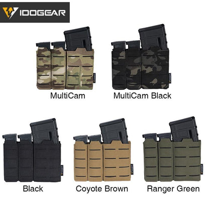 IDOGEAR Tactical Triple Magazine Pouch For Double 9MM and Single 556 Mag Military MOLLE Mag Pouch 3586