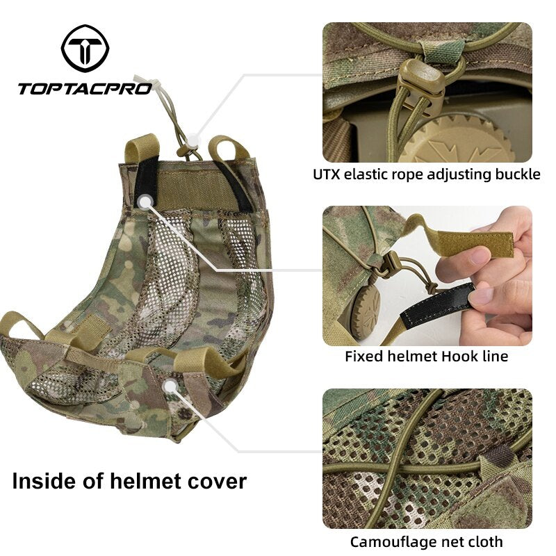 TOPTACPRO Tactical Helmet Cover for FAST Helmet 500D Cordura Nylon Military Camo Headwear Hoop & Look 8801