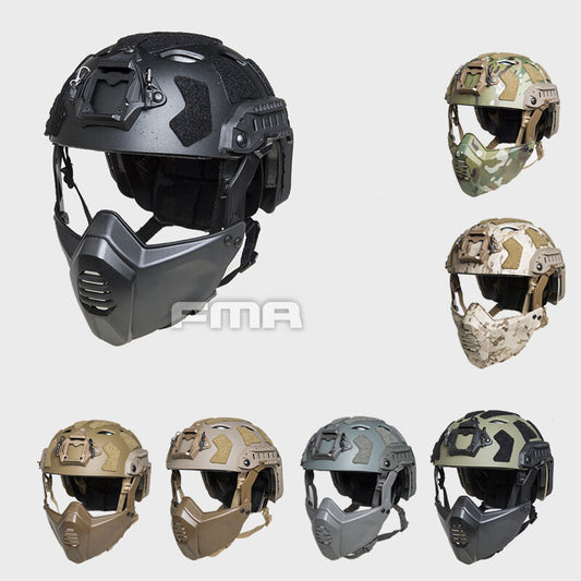 FMA Tactical Helmet with Half Face Mask SF Style Helmet with NVG Shroud Military Helmet & Mask Set Outdoor Gear 1365A