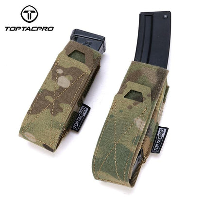 TOPTACPRO Tactical Single Magazine Pouch for 9mm Mag MOLLE SMG Mag Holder Laser Cut Quick Release Military Training Camo Mag Pouch 8501