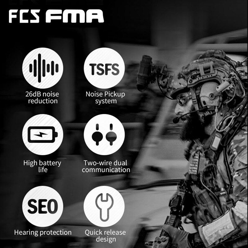 FMA & FCS AMP Tactical Headset With Communication Function Professional Noise Reduction V60 PTT Upgraded Military Wargame Noise Reduction Headset 1372