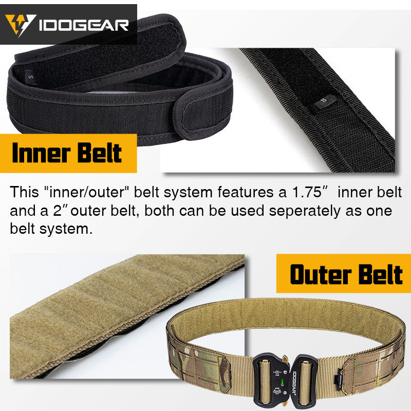 IDOGEAR Tactical 2" Belt with Adjustable Inner Belt MOLLE Metal Buckle Men Outdoor Hiking Training Camping Accessories 3415