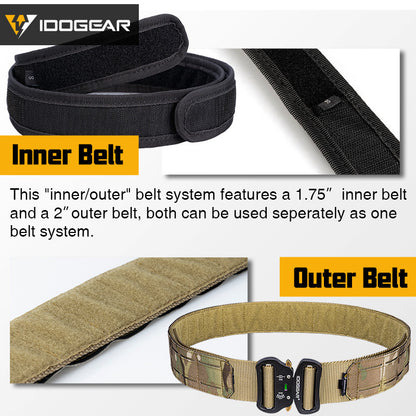 IDOGEAR Tactical 2" Belt with Adjustable Inner Belt MOLLE Metal Buckle Men Outdoor Hiking Training Camping Accessories 3415