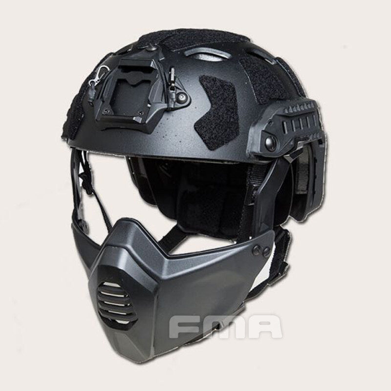 FMA Tactical Helmet with Half Face Mask SF Style Helmet with NVG Shroud Military Helmet & Mask Set Outdoor Gear 1365A
