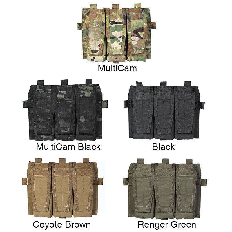 IDOGEAR PEW Tactical AVS Triple Magazine Pouch Detachable Flap M4 Magazine Pouch Hook & Loop 556 762 Mag Carrier Tactical Vest Front Panel with Mag Pouch P037 Wargame Survival Kit