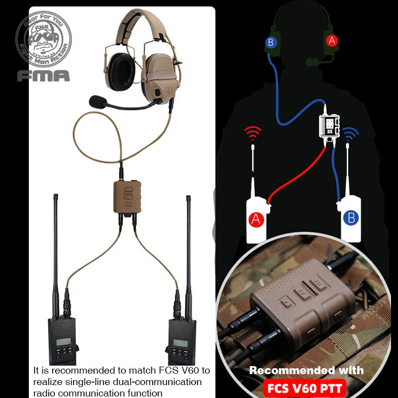 FMA & FCS AMP Tactical Headset With Communication Function Professional Noise Reduction V60 PTT Upgraded Military Wargame Noise Reduction Headset 1372