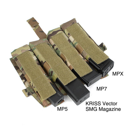 IDOGEAR PEW Tactical Quadruple Magazine Panle Pouch SMG Magazine Pouch Carrier for AVS Vest Detachable Flap SMG 9MM .45 Mag Pouch P046
