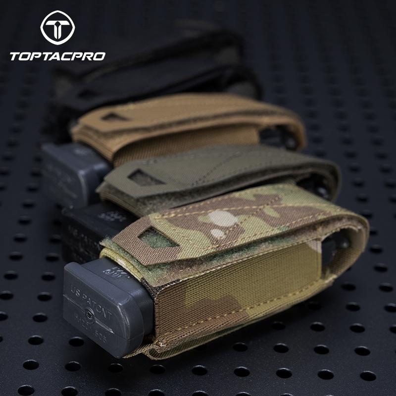 TOPTACPRO Tactical Single Magazine Pouch for 9mm Mag MOLLE SMG Mag Holder Laser Cut Quick Release Military Training Camo Mag Pouch 8501