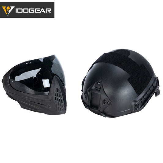 IDOGEAR Tactical Helmet with FMA F1 Full Face Mask Single Layer Military Wargame Safety Protective Helmet Anti-fog Goggle Emerson Tactical Helmet with Full Face Mask Set 5658-0022