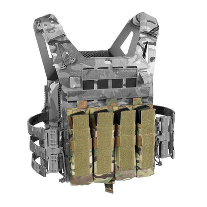 IDOGEAR PEW Tactical Quadruple Magazine Panle Pouch SMG Magazine Pouch Carrier for AVS Vest Detachable Flap SMG 9MM .45 Mag Pouch P046