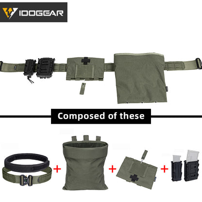 IDOGEAR 2 Inches Tactical Belt Laser Quick Release Metal Buckle Belt Set Outer Belt + Inner Belt with 4 Pouches Soft Shell 9mm 556 Magazine Pouch , Dump Pouch , Medical Pouch