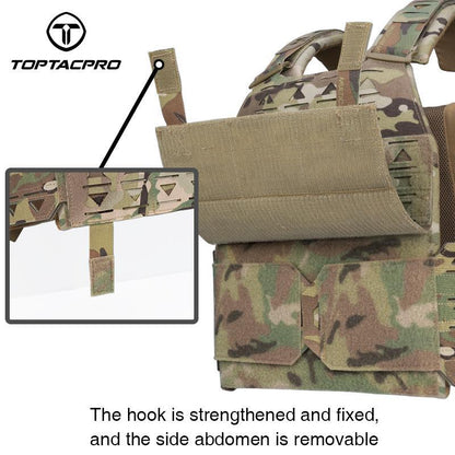 TOPTACPRO LSR Tactical Vest Quick Release Buckle Laser Cut Camouflage Plate Carrier w/ Magazine Side Pouch MOLLE 8301 Military Full Black Combat gear